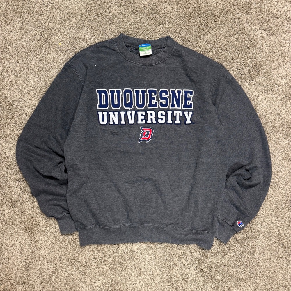 Champion Duquesne University Sweatshirt Mens Medium Gray Eco Fleece Crewneck